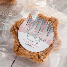 Pegatina Redonda Colores apagados Nieve Forestal Invierno Cumpleaño