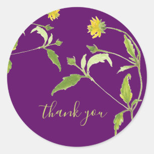 Pegatina Redonda Colores de agua de flores silvestres amarillas ori