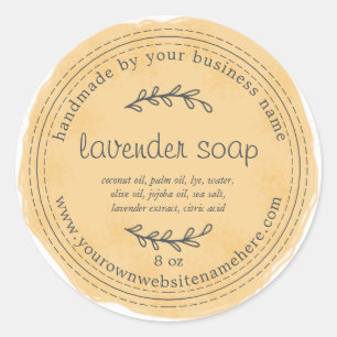 Pegatina Redonda Colores de agua de jabón de lavanda casera y rústi