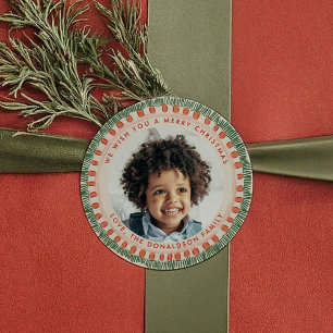 Pegatina Redonda Colores de agua verdes y rojos Feliz foto externa