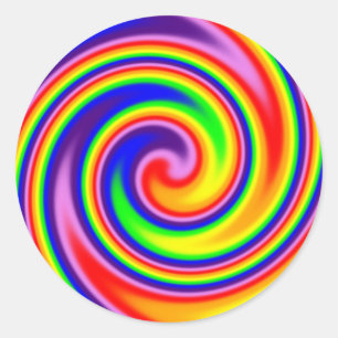 Pegatina Redonda Colores de arcoíris retro hippie en espiral de enf