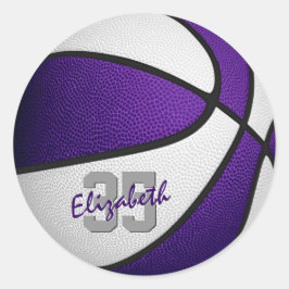 Pegatina Redonda colores de equipo blanco morado chicas baloncesto