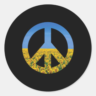 Pegatina Redonda Colores de la bandera de Ucrania Cielos azules Cam