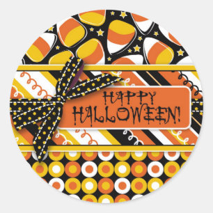 Pegatina Redonda Colores divertidos de Halloween en Candy Corn