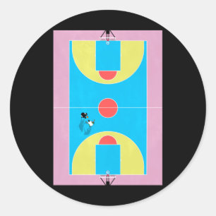 Pegatina Redonda Colores Pastel de la cancha de baloncesto