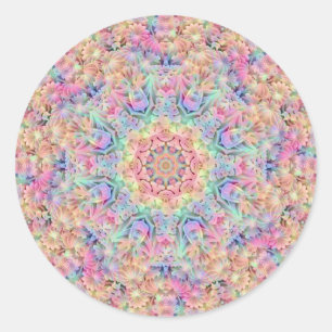Pegatina Redonda Colores Pastel Hippie Colores Vintage Fractal Kale