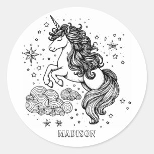 Pegatina Redonda Colores personalizados de niños de Unicornio moder
