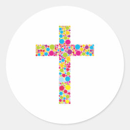 Pegatina Redonda Colorful Christian Cross