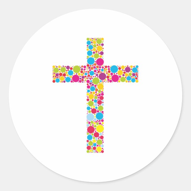Pegatina Redonda Colorful Christian Cross (Anverso)