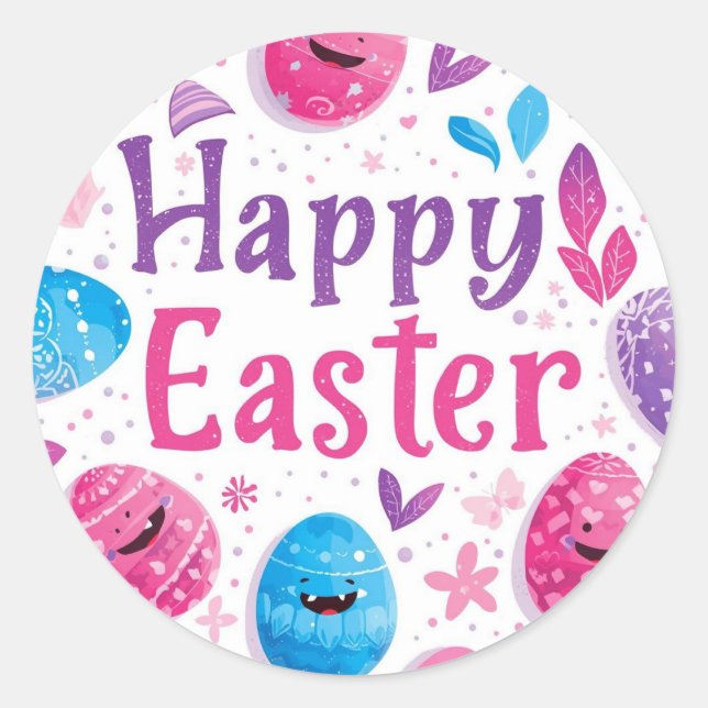 Pegatina Redonda Colorful Easter Egg Hunt Classic Round Sticker  (Anverso)