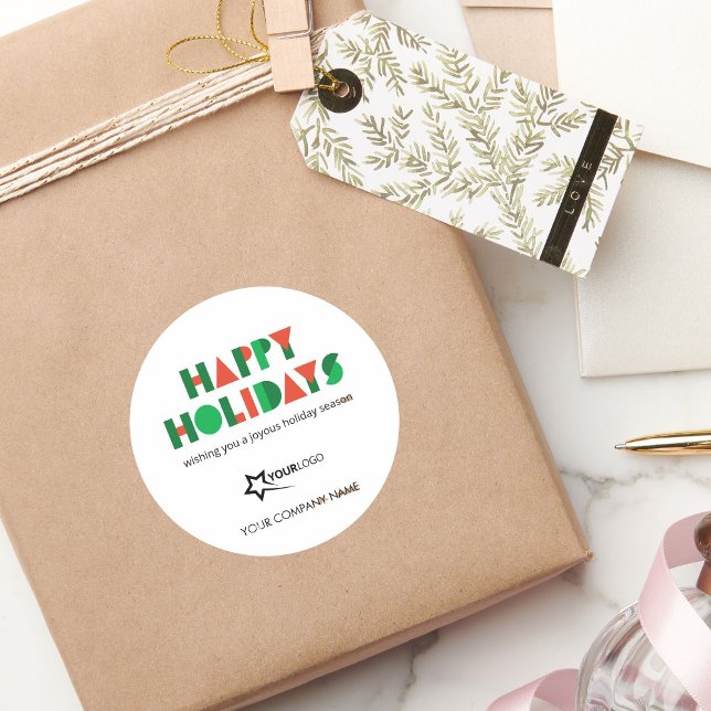 Pegatina Redonda Colorful Happy Holidays Custom Logo Business (Subido por el creador)