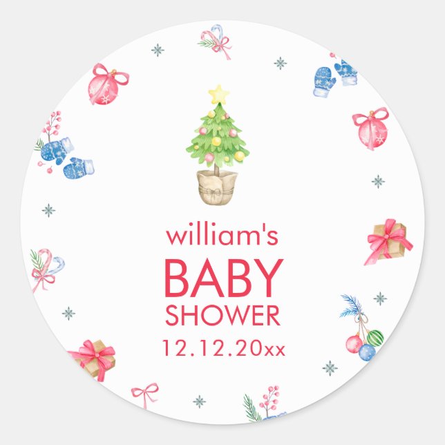 Pegatina Redonda Colorful It's Cold Outside Winter Baby Shower  (Anverso)