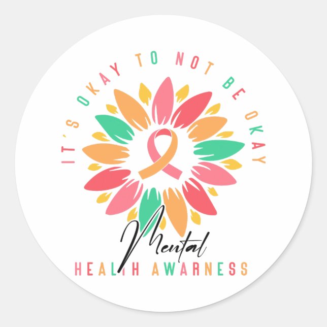 Pegatina Redonda Colorful Mental Health Awareness Sunflower Ribbon (Anverso)
