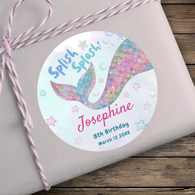 Pegatina Redonda Colorful Mermaid watercolor birthday (Subido por el creador)