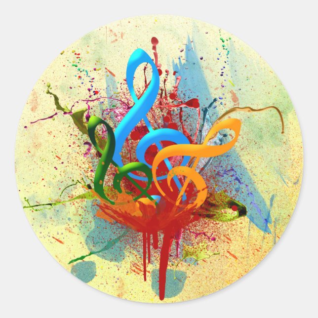Pegatina Redonda Colorful Music Notes (Anverso)