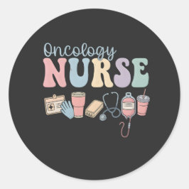 Pegatina Redonda Colorful Oncology Nurse Retro Aesthetic