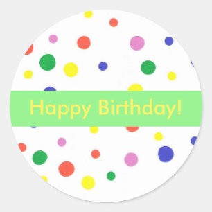 Pegatina Redonda Colorful Polka Dots Happy Birthday Stickers