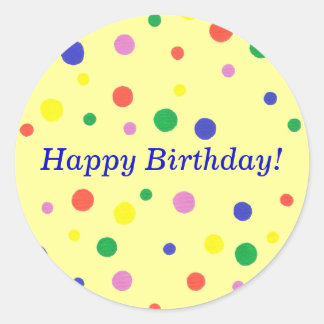 Pegatina Redonda Colorful Polka Dots Happy Birthday Stickers