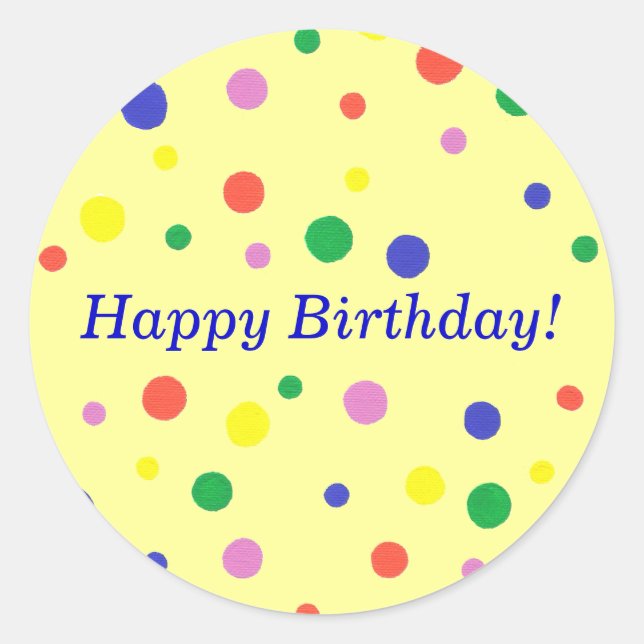 Pegatina Redonda Colorful Polka Dots Happy Birthday Stickers (Anverso)