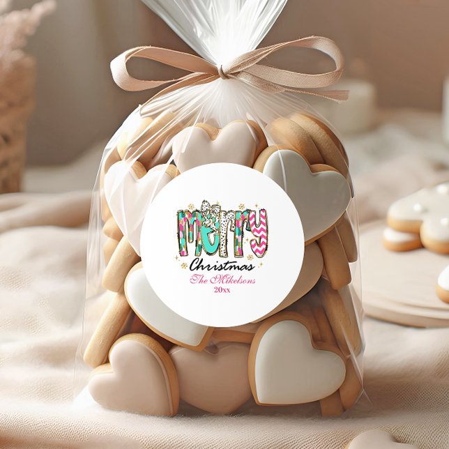 Pegatina Redonda Colorful Retro  Merry Christmas (Subido por el creador)