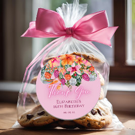 Pegatina Redonda Colorful Tropical Flowers Disco Balls Neon Glow