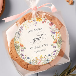 Pegatina Redonda Colorful Wildflower Botanical Wedding Sticker