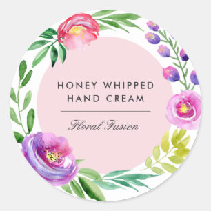 Pegatina Redonda Colorida acuarela Floral Wreath Product Business