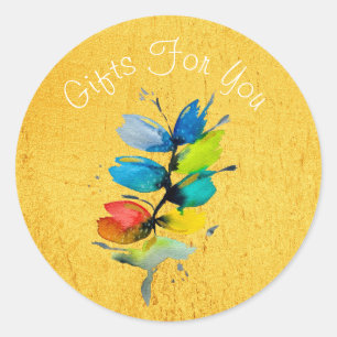 Pegatina Redonda Colorida acuarela holgada, floral abstracta