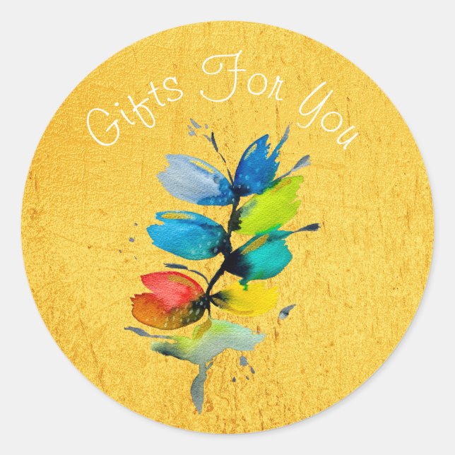 Pegatina Redonda Colorida acuarela holgada, floral abstracta (Anverso)