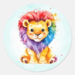 Pegatina Redonda Colorida acuarela león cualquier género Baby Showe