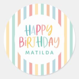 Pegatina Redonda Colorida banda de diversión feliz cumpleaños