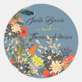 PEGATINA REDONDA COLORIDA BOHO DE FLORAL AZUL