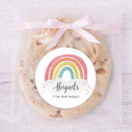 Pegatina Redonda Colorida caligrafía arcoiris Niños Cumpleaños