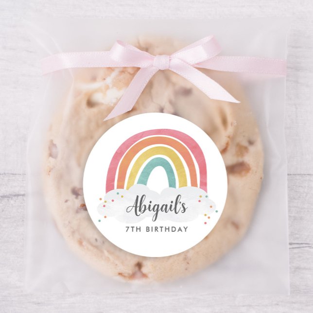 Pegatina Redonda Colorida caligrafía arcoiris Niños Cumpleaños (Subido por el creador)