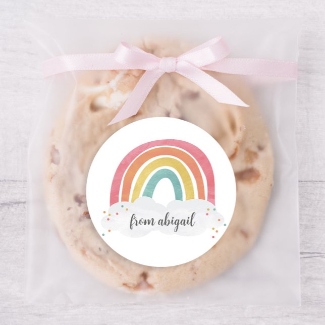 Pegatina Redonda Colorida caligrafía arcoiris Niños Cumpleaños (Subido por el creador)