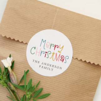 Pegatina Redonda Colorida diversión festiva Feliz Navidad