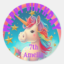 Pegatina Redonda Colorida diversión personalizada unicornio tema Fi