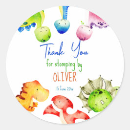 Pegatina Redonda Colorida fiesta de cumpleaños de dinosaurios perso