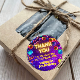 Pegatina Redonda Colorida fiesta de cumpleaños Neon Glow Bubble Gra