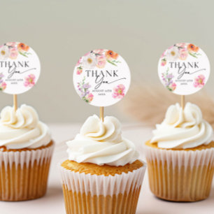 Pegatina Redonda Colorida Floral Gracias