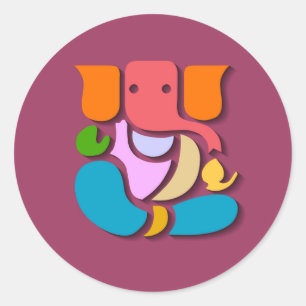 Pegatina Redonda Colorida Ganesha