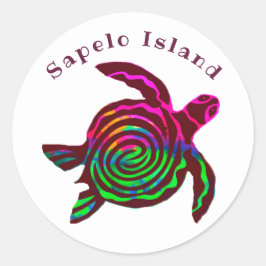 Pegatina Redonda Colorida isla de Sapelo GA tortuga marina