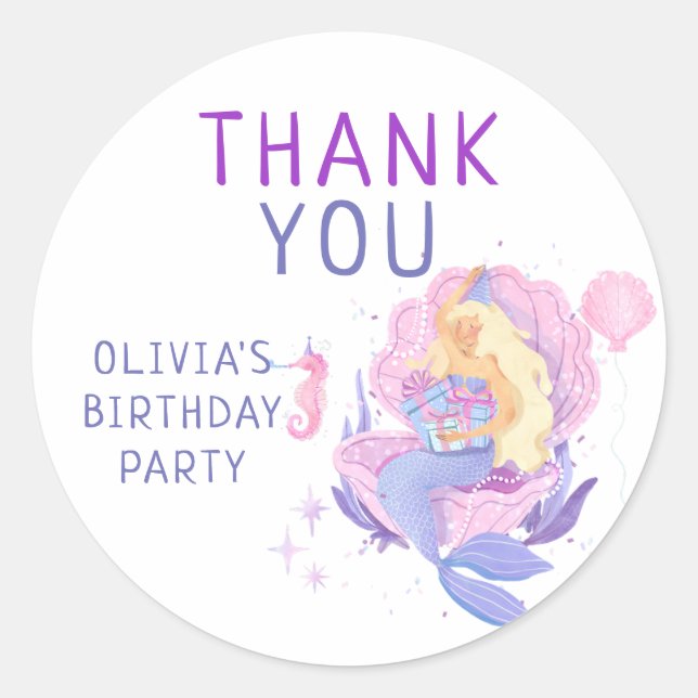 Pegatina Redonda Colorida Nuestra Sirenita Toda La Edad Cumpleaños (Anverso)