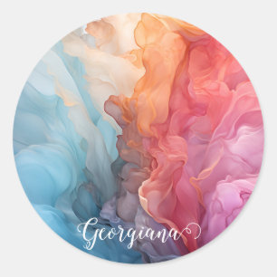 Pegatina Redonda Colorida puesta de sol personalizada en tinta de a