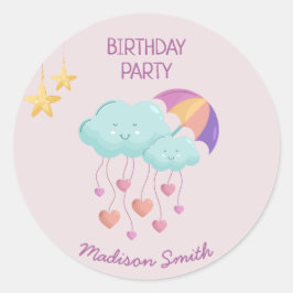 Pegatina Redonda Colorida tarjeta de cumpleaños de paraguas con nub