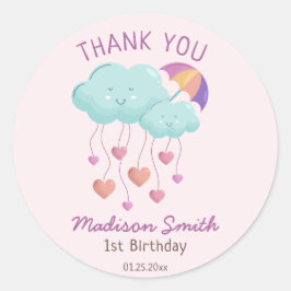 Pegatina Redonda Colorida tarjeta de cumpleaños de paraguas con nub