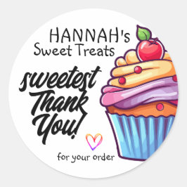 Pegatina Redonda Colorida tarta cereza sobre arriba Gracias por ped