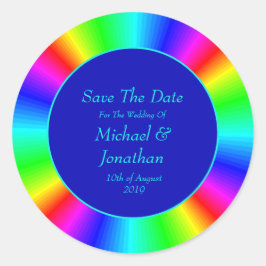Pegatina Redonda Colorida Y Brillante Boda Arcoiris Salva La Fecha