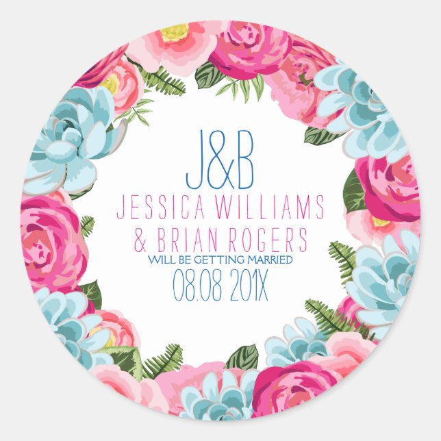 Pegatina Redonda Coloridas acuarelas Marco de flor (Anverso)