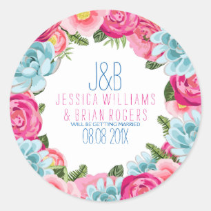 Pegatina Redonda Coloridas acuarelas Marco de flor